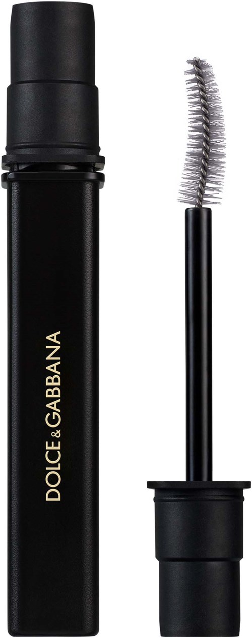 A black lash serum tube with a brush applicator next to it, both with Dolce & Gabbana branding.