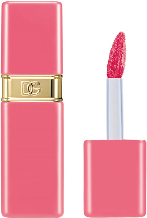 Ein rosiger Lippenstift mit goldgeleband und passendem rosafarbenem Deckel, mit sichtbarem Lippenstift.