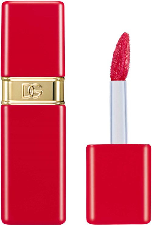 Ein roter Lippenstift mit goldenem Band und löslichem Lipgloss-Applikator.