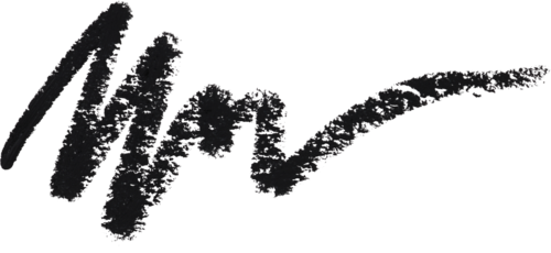 En svart handskriven signatur eller logotyp som säger "Mer" med en glidande linje.