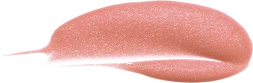 En rosa, blank, buet sminkebørste med spiss og glitteroverflate.