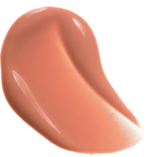 Et beige-farget, glatt, buet objekt med en skinnende overflate og en liten fordypning.