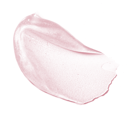 Delikatny różowy krem lub lotion rozprowadzony na białym tle o gładkiej, błyszczącej teksturze.