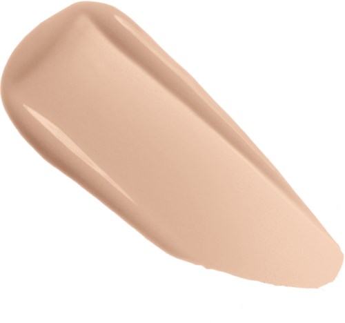 En beige flytende foundationstripe, glatt og kremaktig, på hvit bakgrunn.