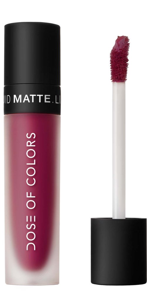 Lippenbalsem tube met een roze tint en applicator, gemerkt 'Dose of Colors' en 'Matte'.