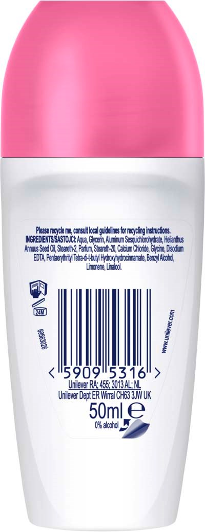 A white bottle with a pink cap, containing lotion or similar product, with barcode and usage instructions printed on it.