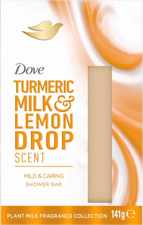 Dove gurka, mjölk och citron drop doftande duschstång från Plant Milk Fragrance Collection med beige förpackning.