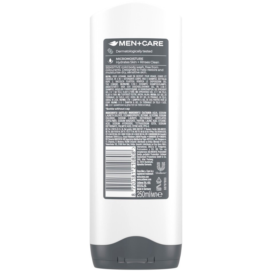 Alternativ bild 1 för Dove Men+Care 3-In-1 Sensitive Shower Gel 250 ml