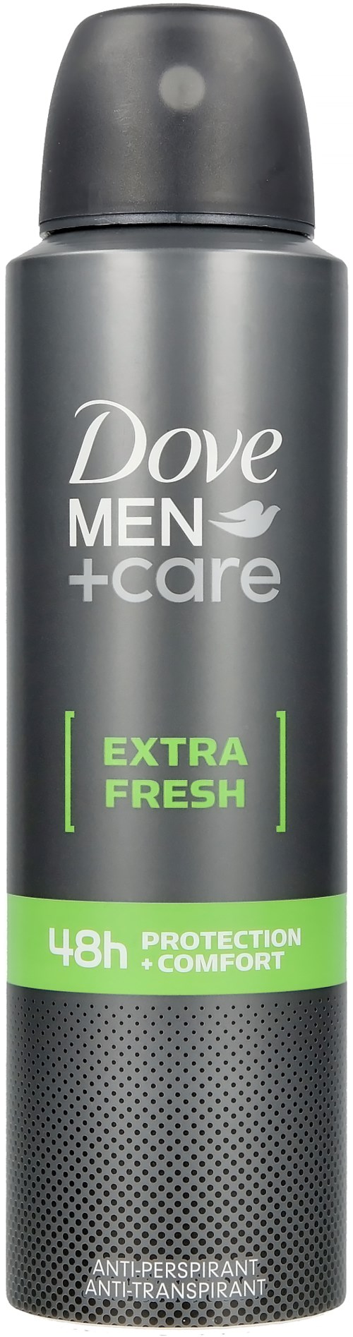En deodorant fra Dove Men+Care merket 'Extra Fresh' for 48 timers beskyttelse, laget for menns velvære og komfort.