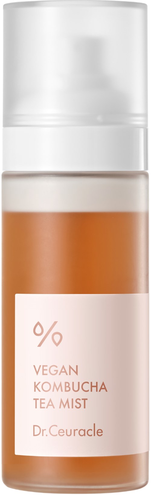 Eine kleine Flasche mit Pumpe, gekennzeichnet als vegane Kombucha-Tee-Mist von Dr. Ceuracle.
