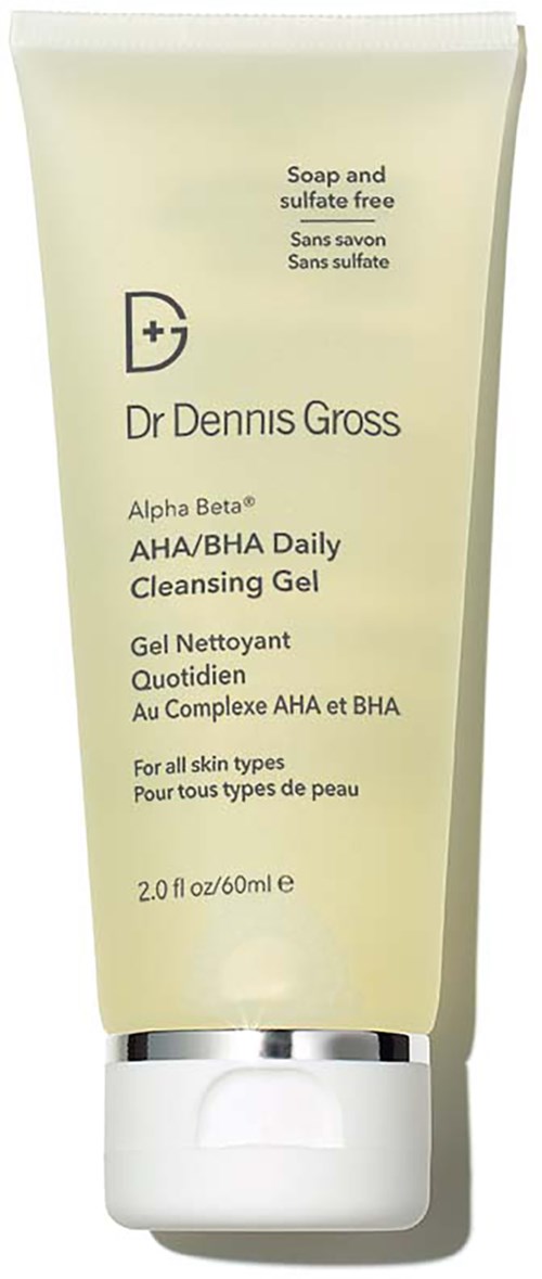 Tuba Dr Dennis Gross Alpha Beta AHA/BHA Daily Cleansing Gel o prostym jasnym wzorze.