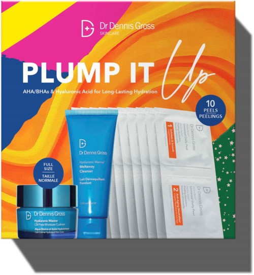 Eske med hudpleieprodukter, peeling, kremer og masker for hydrering og hudfornyelse.