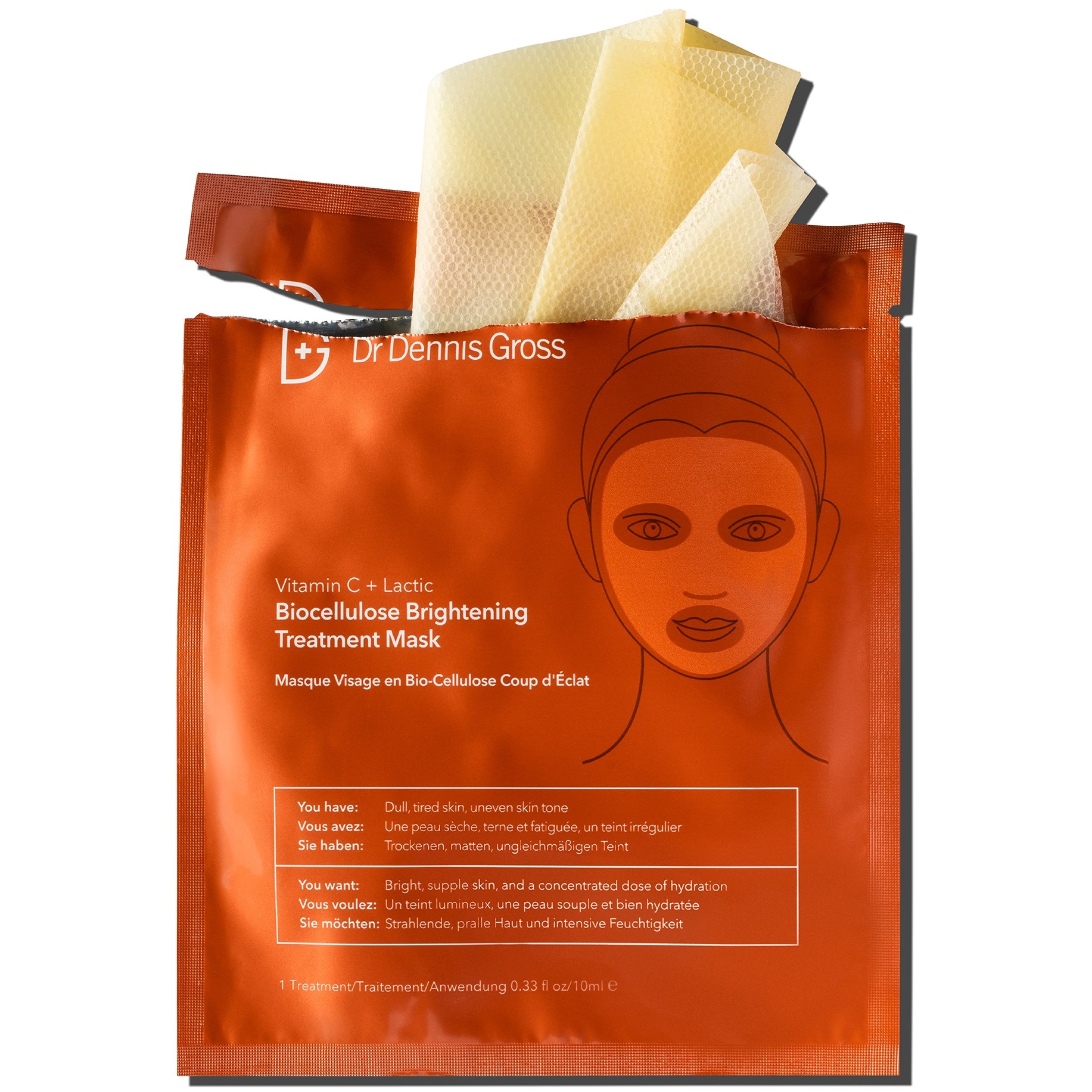 Alternativ bild 1 för Dr Dennis Gross Vitamin C Lactic Biocellulose Brightening Treatment Mask 4 st