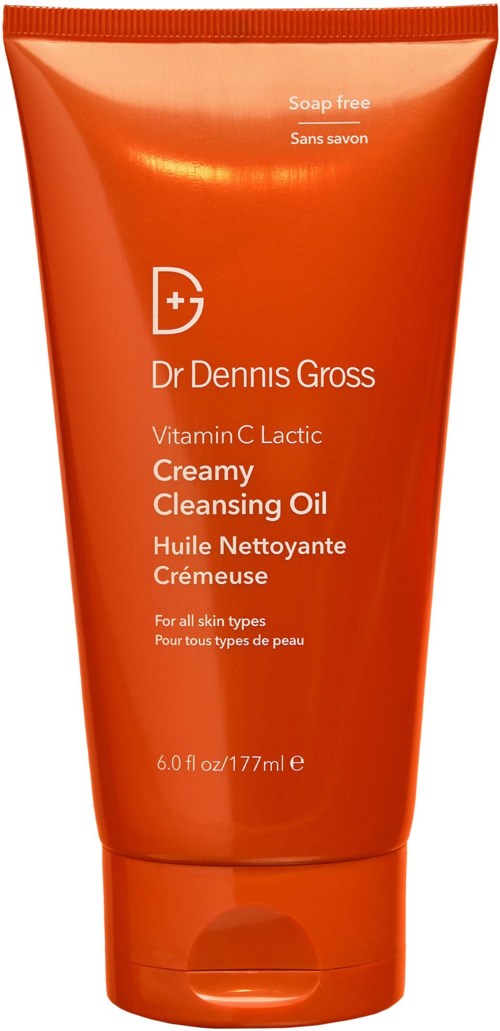Orange tube av Dr. Dennis Gross Vitamin C Lactic Creamy Cleansing Oil för alla hudtyper.