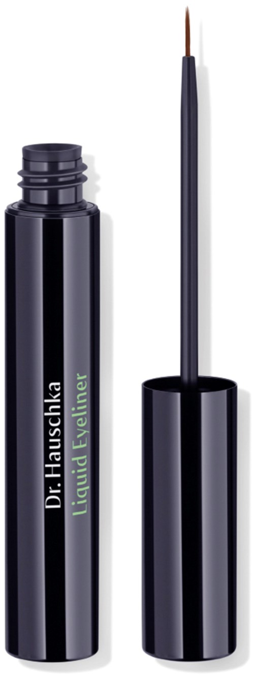 En svart eyeliner-tub med borsten utanför, visar produkten i.