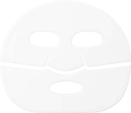 A white face mask with eye holes, a nose and mouth opening, and cutouts around the eyes and mouth.