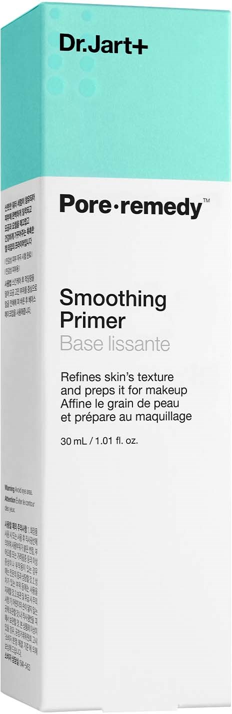 En förpackning av Dr. Jart+ Pore-remedy Smoothing Primer. Ljusblå och vit förpackning med produktuppgifter.