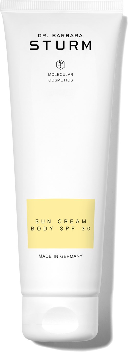 En vit tub med Dr. Barbara Sturm Sun Cream med SPF 30, tillverkad i Tyskland, från Molecular Cosmetics.