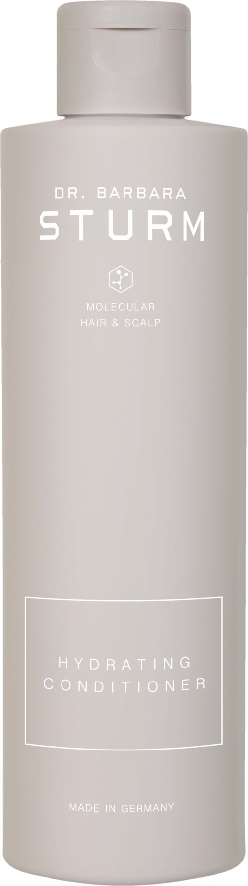 Valkoinen pullo, jossa lukee 'Dr. Barbara Sturm' ja 'Hydrating Conditioner' ja 'Made in Germany'.