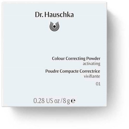 Pakkaus Dr. Hauschka -väriä korjaavasta jauheesta, sisältää tuotteen nimen, logon ja painotiedon.