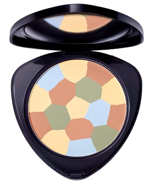 Färgglad makeup-kompakt med mosaikmönster i pastellfärger i hexagon- och oregelbundna former.