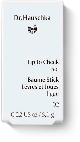 Etykieta produktu z czarnym tekstem i logo Dr. Hauschka, czerwone, 0,22 oz lub 6,1 g.