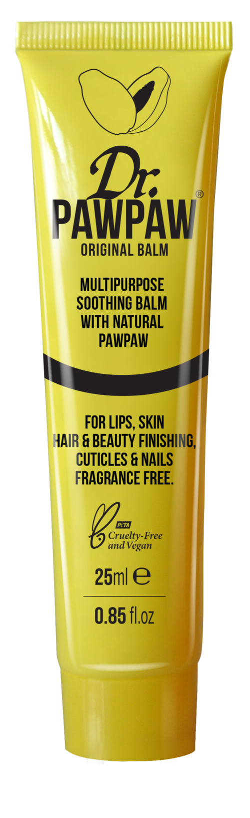 Gul tub med Dr. PawPaw balm för läppar, hud och naglar, djurvänlig, vegansk, 25 ml.