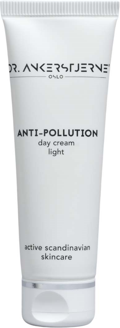 En vit tub med dagkräm märkt 'Anti-Pollution' från Dr. Anders Jerve, med enkel svart text och lock som kan vändas.