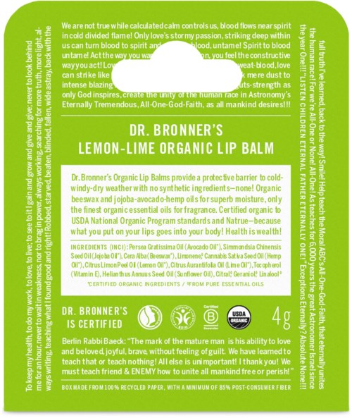 Dr. Bronner's Lemon-Lime Organic Lip Balm 4 g