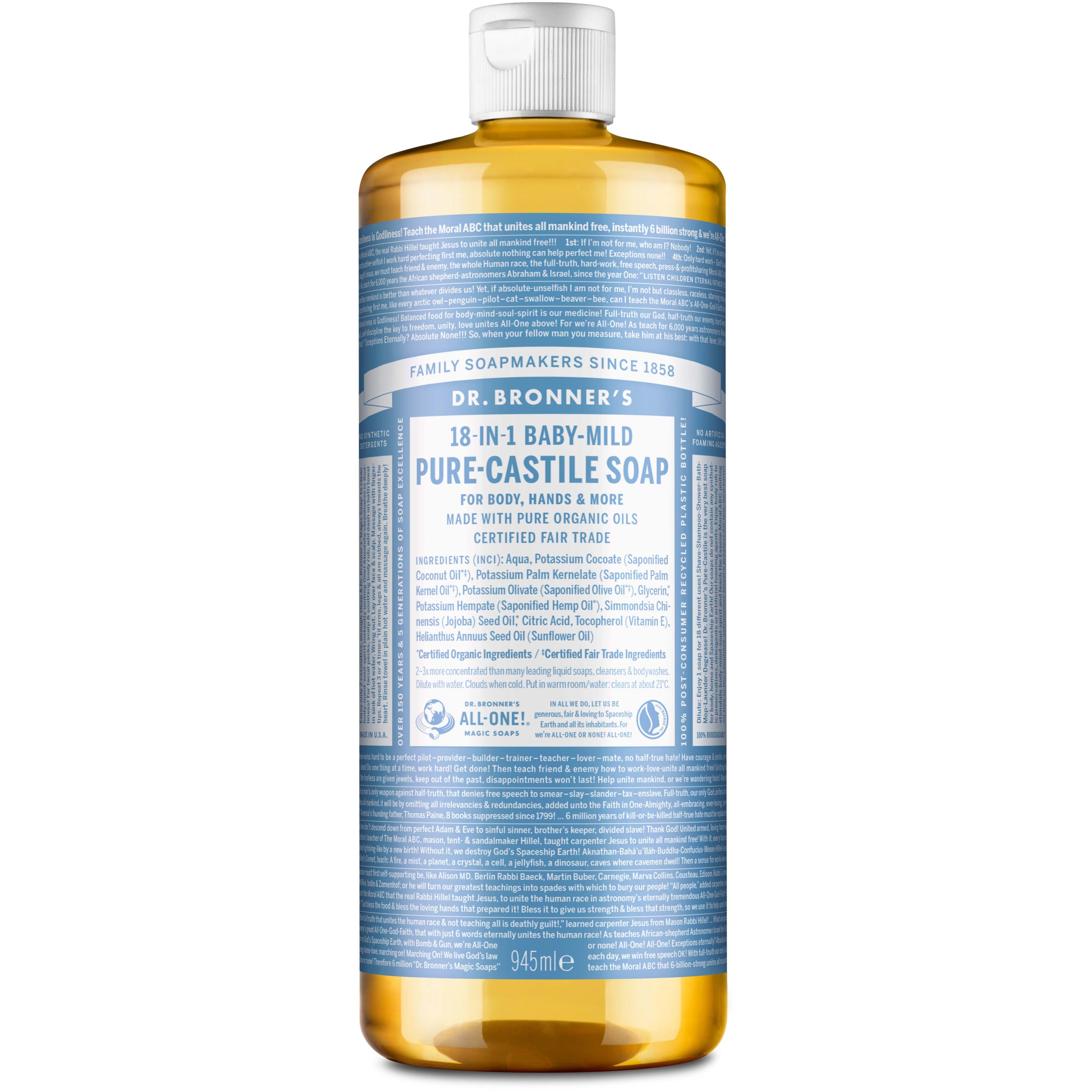 Läs mer om Dr. Bronners Liquid Soap Baby-Mild (unscented) 945 ml
