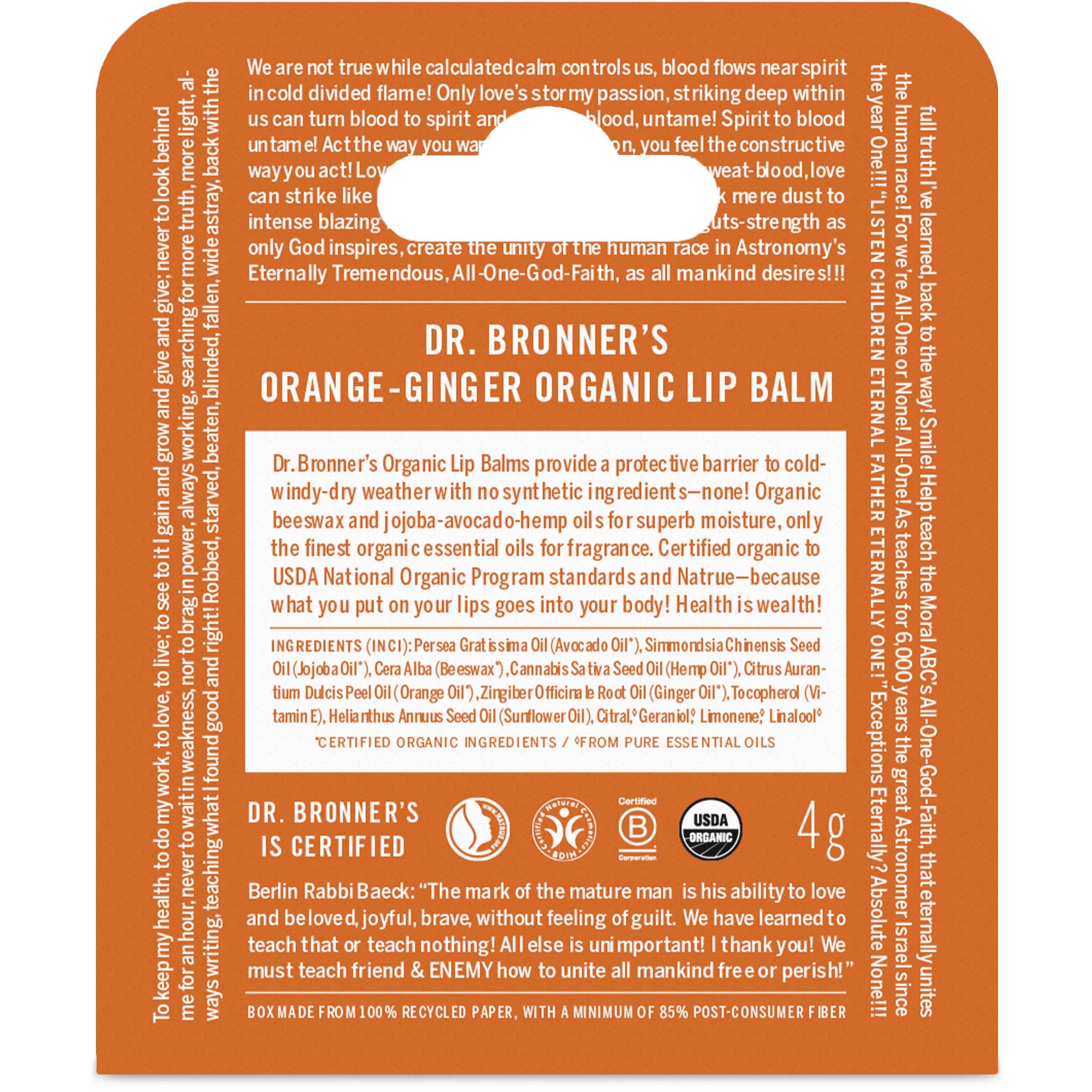 Alternativ bild 1 för Dr. Bronner's Orange-Ginger Organic Lip Balm 4 g