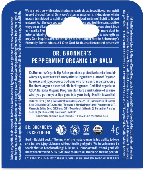 Dr. Bronner's Peppermint Organic Lip Balm 4 g