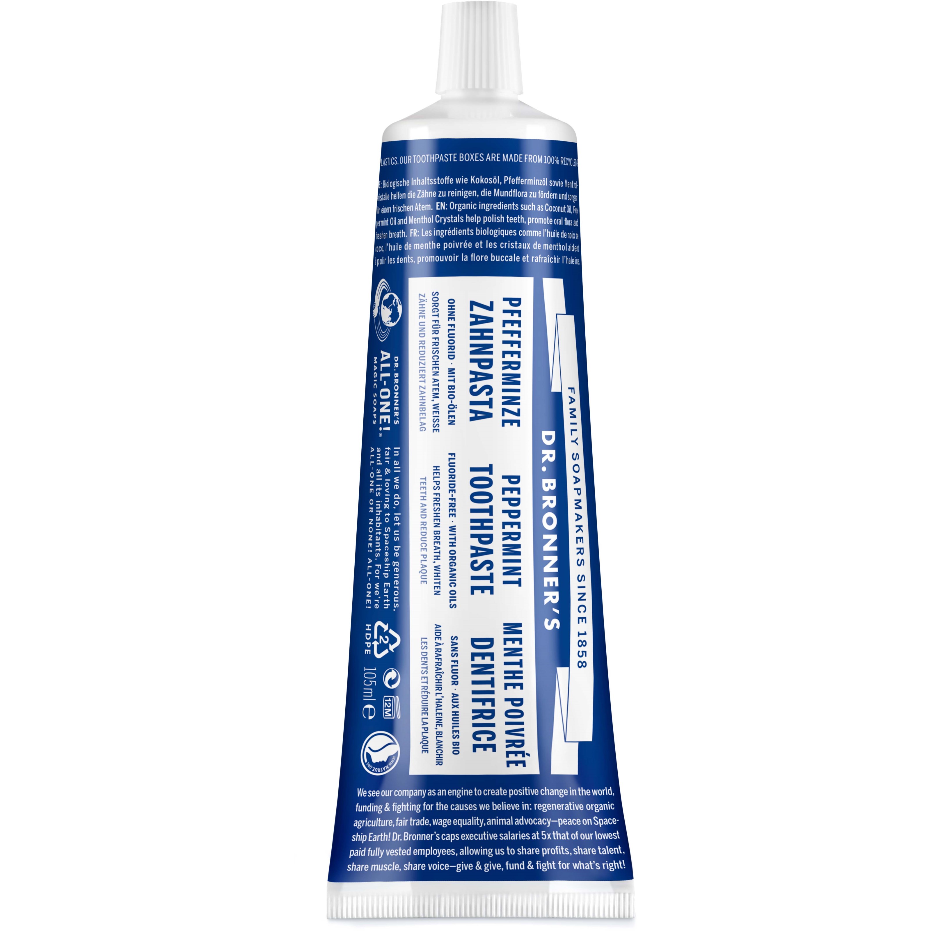 Läs mer om Dr. Bronners Toothpaste Peppermint fluorfri 140 g