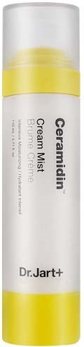 En vit och gul tub märkt 'Ceramindin Cream (Msi)', avsedd för hudvård av Dr. Jart+.