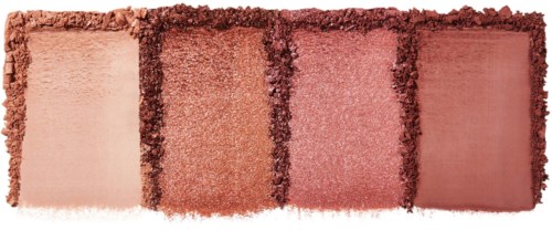 Fyra nyanser av rouge eller puder i rad, från ljus till mörk, med texturerade kanter.