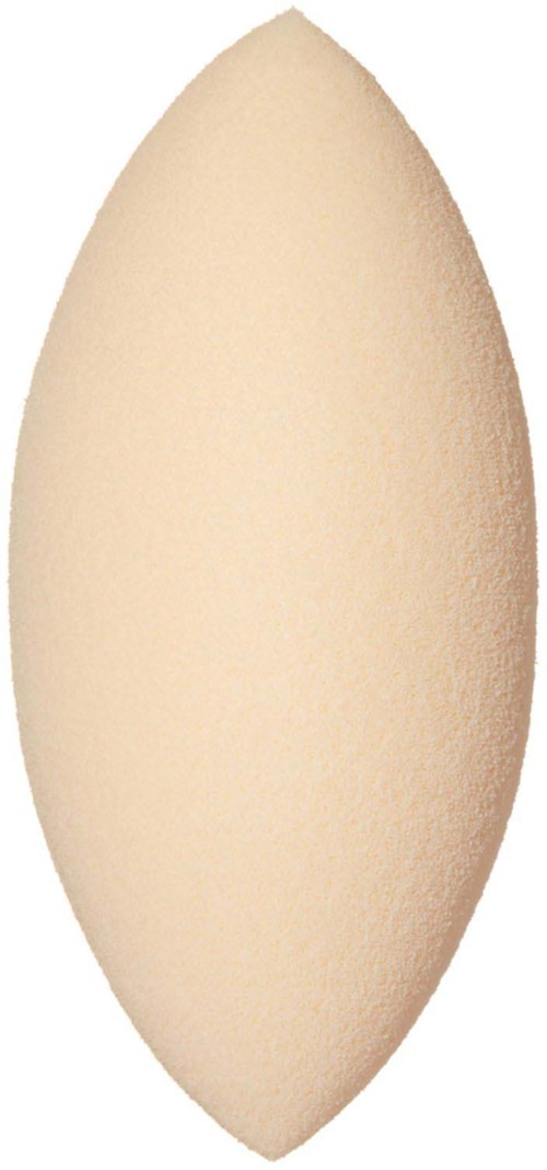 Beige meikkisieni pyöreä, soikea muoto ja teksturoitu pinta.