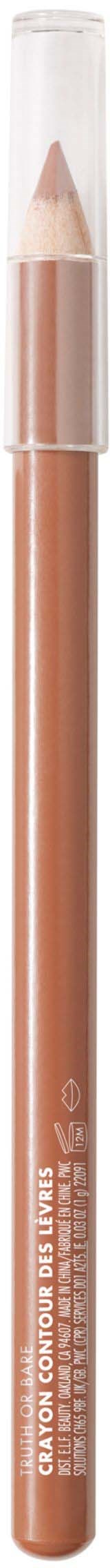 En lip gloss-stift som ser ut som en blyant, med klar hette, innholdet är beige färg.