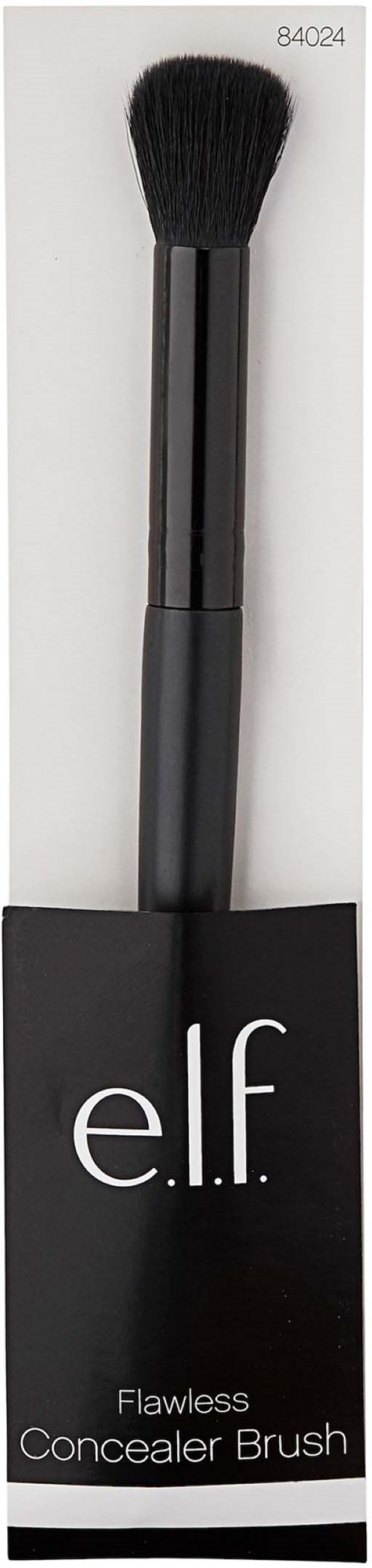 Musta meikkisivellin harjakset, jonka pahvipakkaus lukee 'e.l.f Flawless Concealer Brush'.
