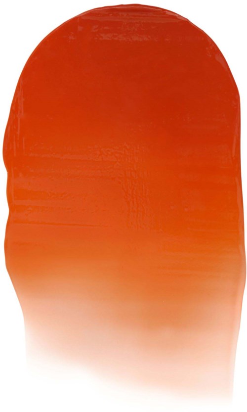 Et rødt-oransje gradient-objekt med avrundet topp og smal bunn, ligner på en flamme eller en stilisert form.