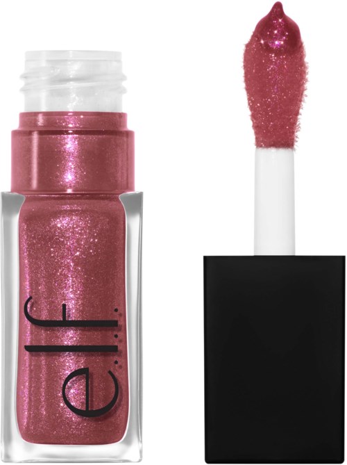 Ljusrosa med glitterläppstift med applikator och svart lock.
