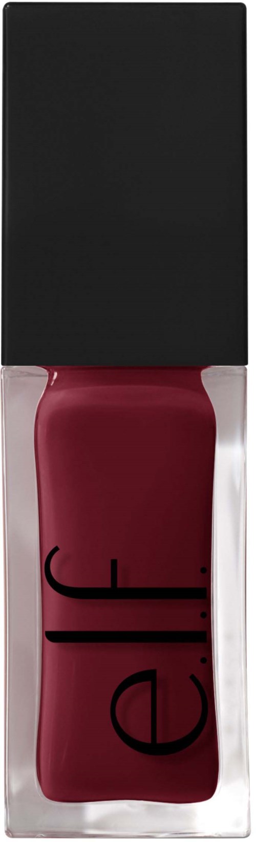 Red nail polish bottle with black cap, simple and elegant design.