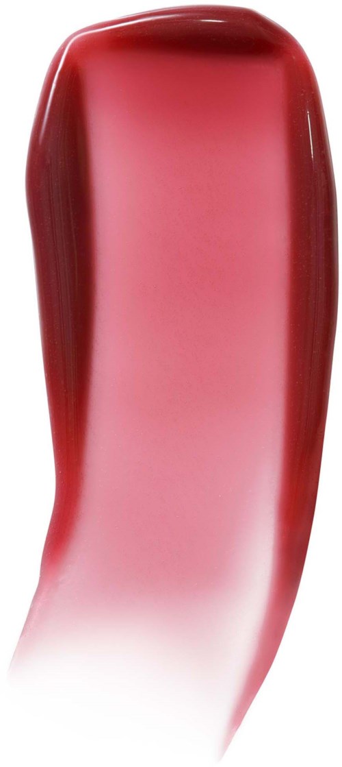A red and pink glass sculpture with smooth, flowing curves and a elongated form.