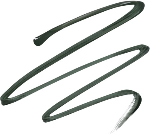 Et svart, fleksibelt, langstrakt objekt formet i en zigzag, muligens en kabel eller ledning.