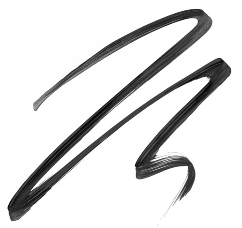A black ink stroke on a white background, with a curved and sweeping shape.