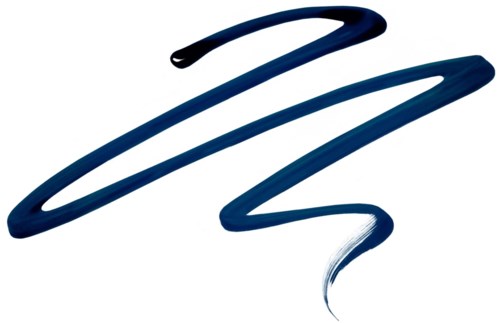 A blue brushstroke in a loose, curved shape on a white background.