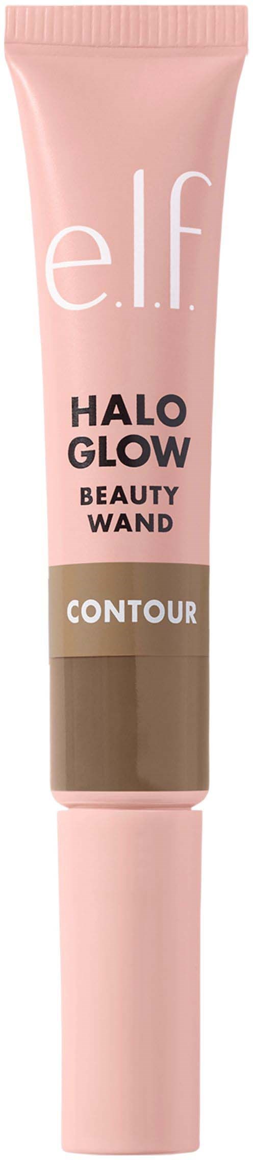 En rosa och beige tub märkt 'e.l.f. HALO GLOW BEAUTY WAND CONTOUR'.