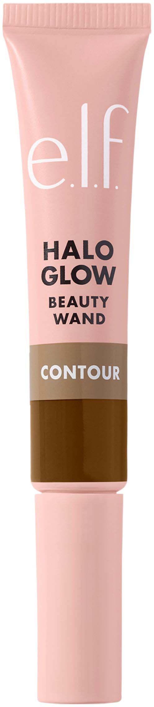 En rosa tub av e.l.f. Halo Glow Beauty Wand, märkt 'contour', troligen en makeupprodukt för ansiktsformning.