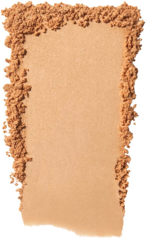 En rektangulær bit beige papir omgitt av løs brunt pulver, kanskje en makeup-形淙. Papiret er rent og glatt.