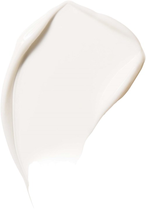 En klick av vit grädde eller lotion med en slät, rund form på en vit bakgrund.