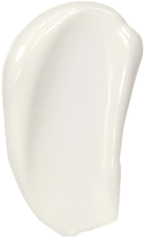 En gnutta vit kräm eller lotion med textur och en böjd form.